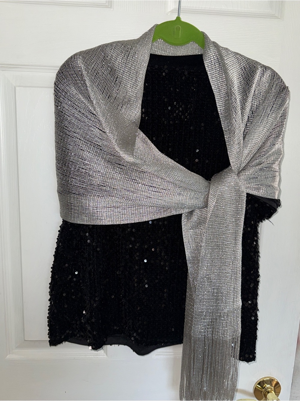 Shimmery Metallic Silver Fringed Shawl Scarf 62.99" x 17.72"